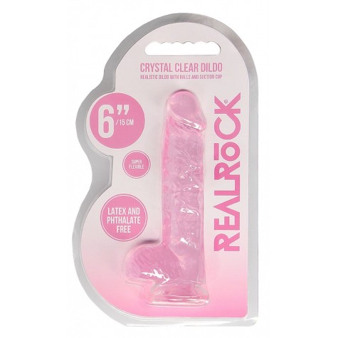 Розовый фаллоимитатор Realrock Crystal Clear 6 inch - 17 см.