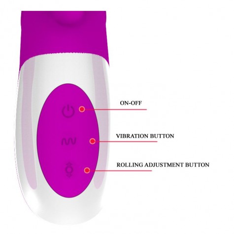 Перезаряжаемый вибратор Adrian с rolling-функцией и клиторальным отростком - 26,7 см.